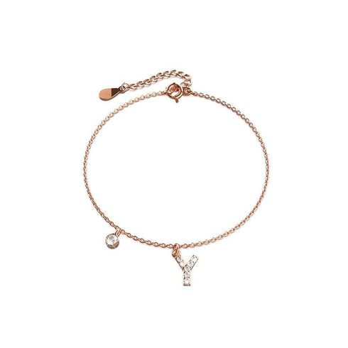 Solid 925 Sterling Silver Initial Crystal Personalised Alphabet Letter Bracelet Rose Gold Filled